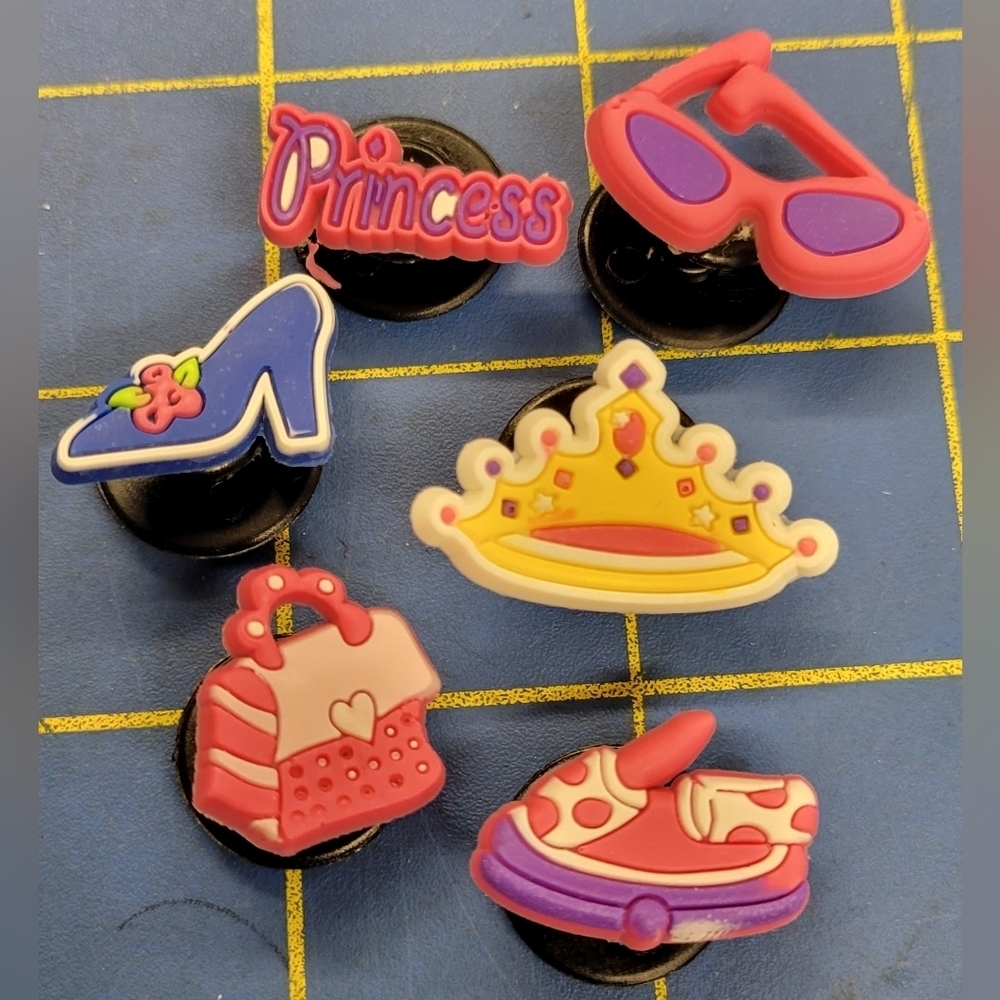 Croc Faux Shoe Charm Princess Shoe Crown Sunglasses Lipstick Purse Pink & Purple